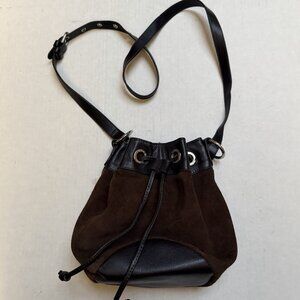 Tuso Brown Leather Cow Suede Drawstring Bucket Bag Shoulder Drawstring